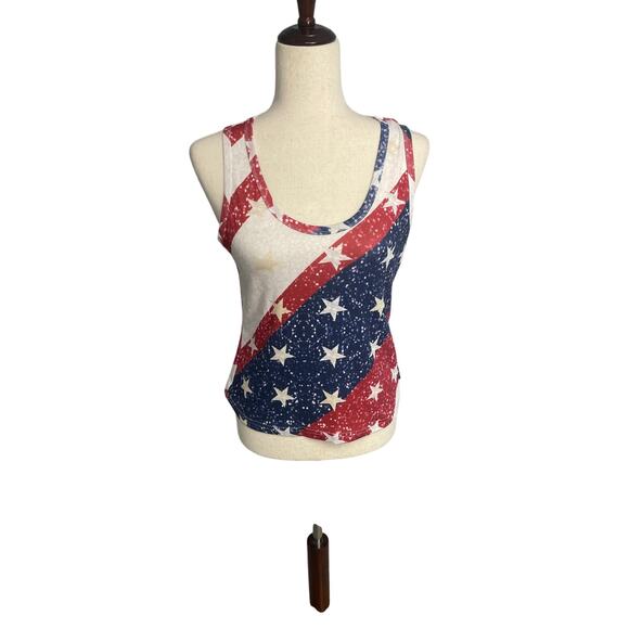 Shein red white blue stars American flag tank top stretch women's size small - Picture 1 of 5
